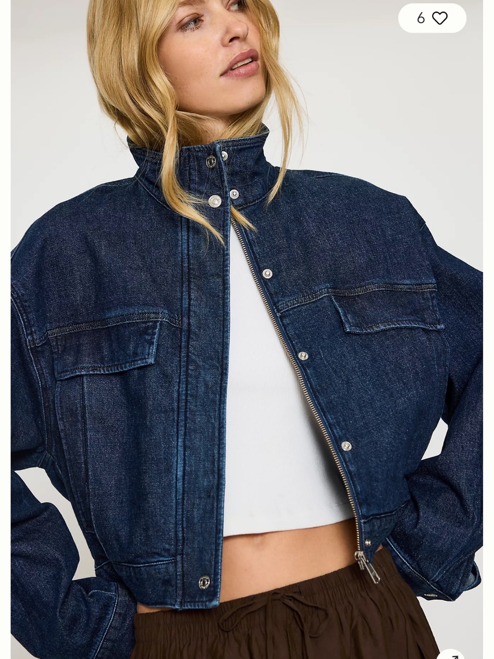 Good American !Dark Indigo Denim Cropped Jacket mock neck ! New!  - S